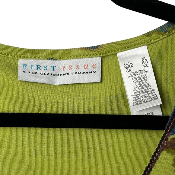 First Issue Size XL Chartreuse Bohemian Print Top Sequin Trim 3/4 Sleeve Y2K - Picture 6 of 9